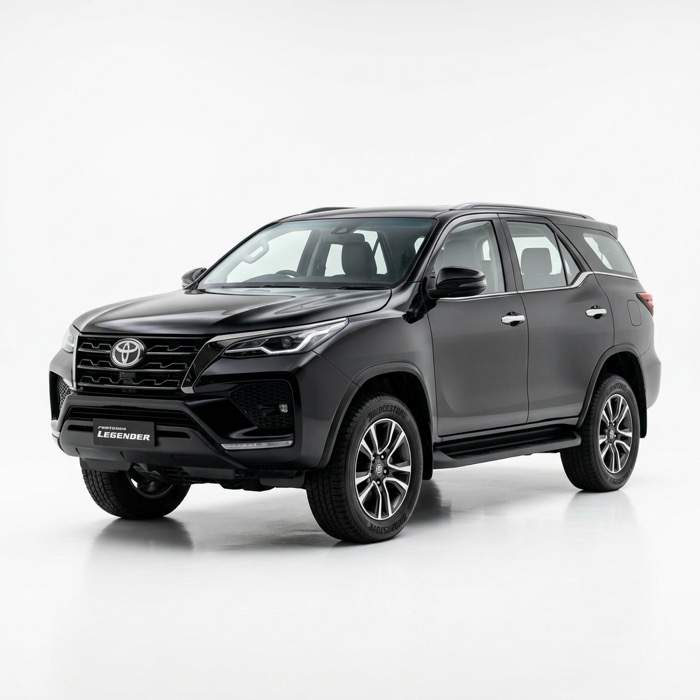 Toyota Fortuner — Black full-size 7-seat SUV available for rent in Lahore